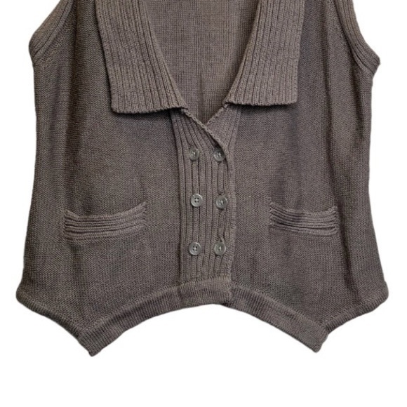 Frenchi | Brown 100% Cotton V-Neck Sweater Vest with Pockets Sz L - Picture 2 of 5